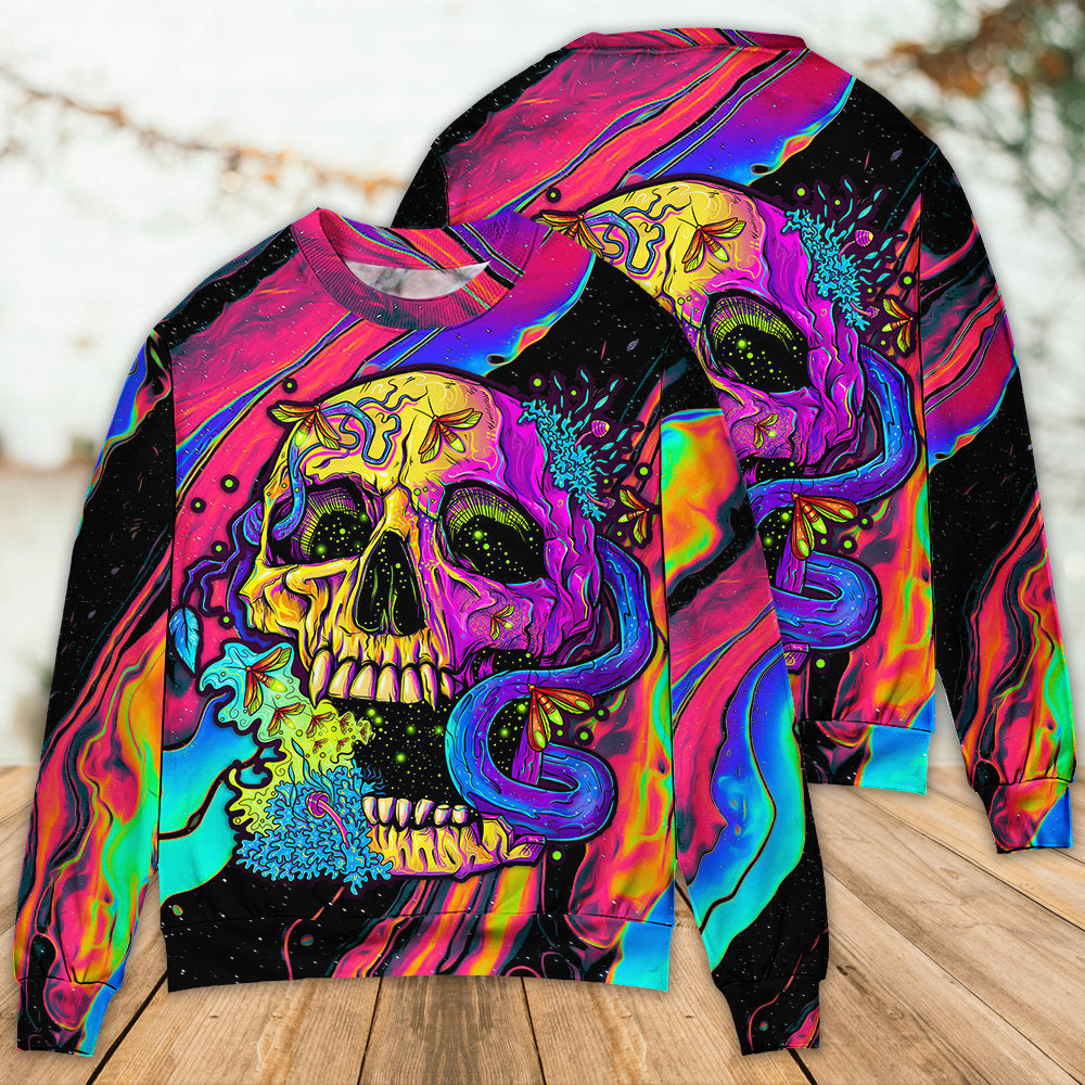 Skull And Moth Neon Night Art Style – Sweater - Ugly Christmas Sweater