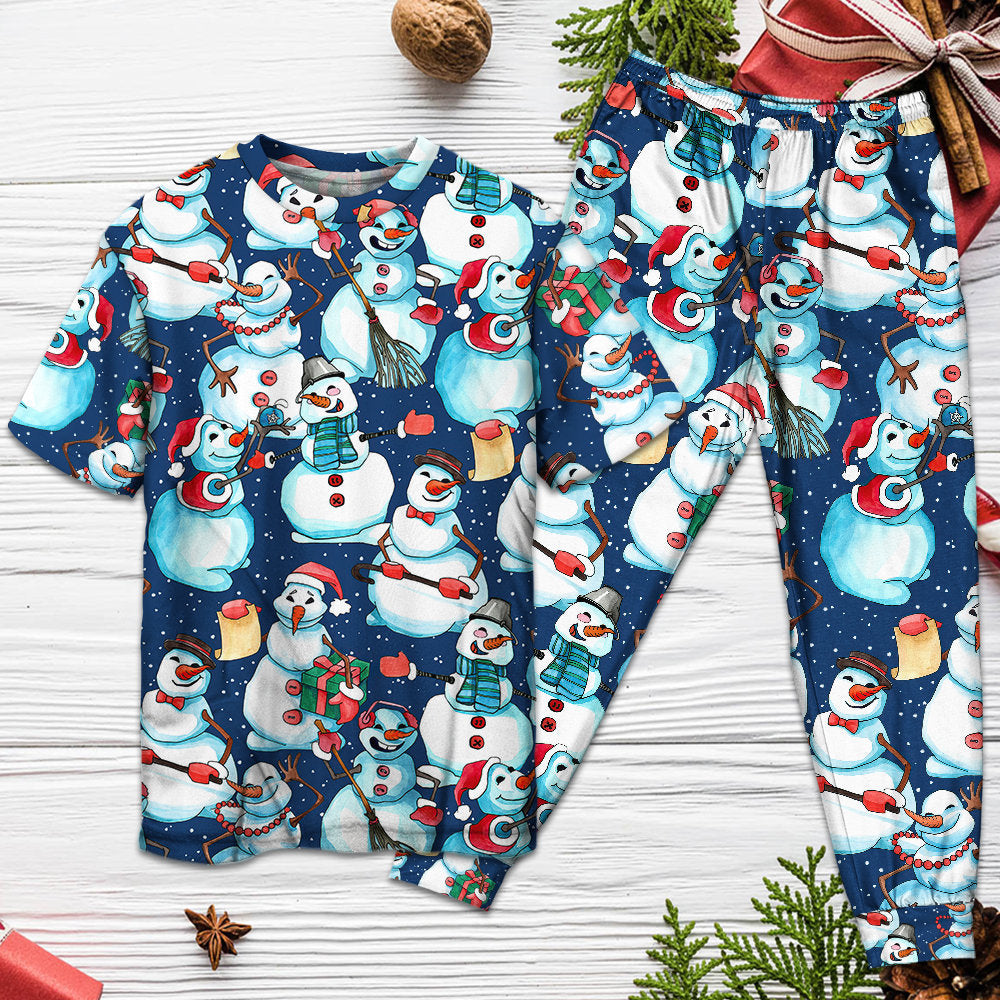 Christmas Happy Snowman Xmas - Pajamas Short Sleeve - Owls Matrix LTD