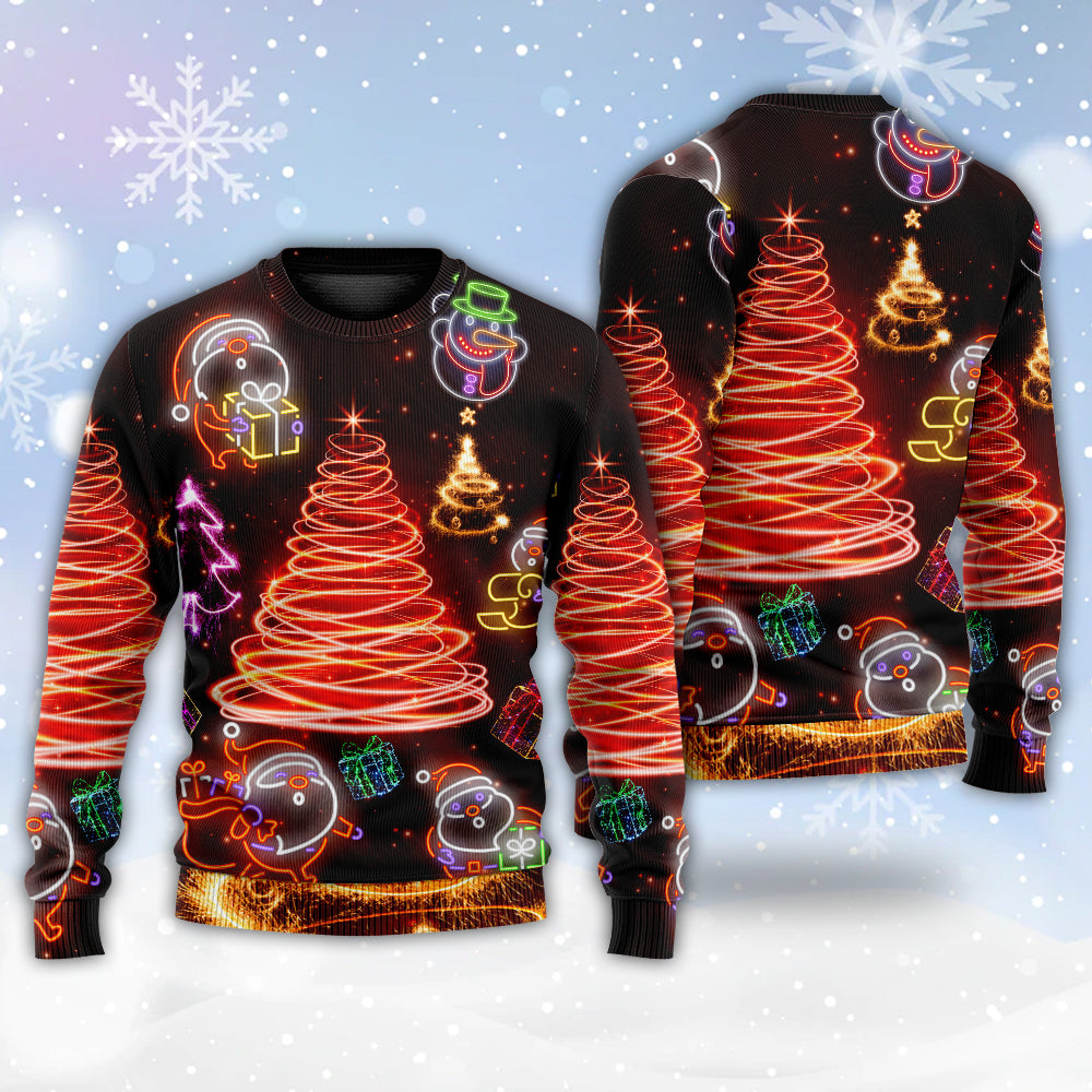 Christmas Funny Santa Red Neon Tree – Sweater - Ugly Christmas Sweater