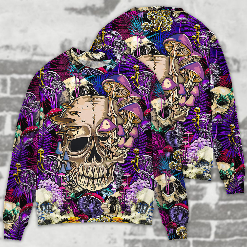 Bright Magic Mushroom Skull Art – Sweater - Ugly Christmas Sweater