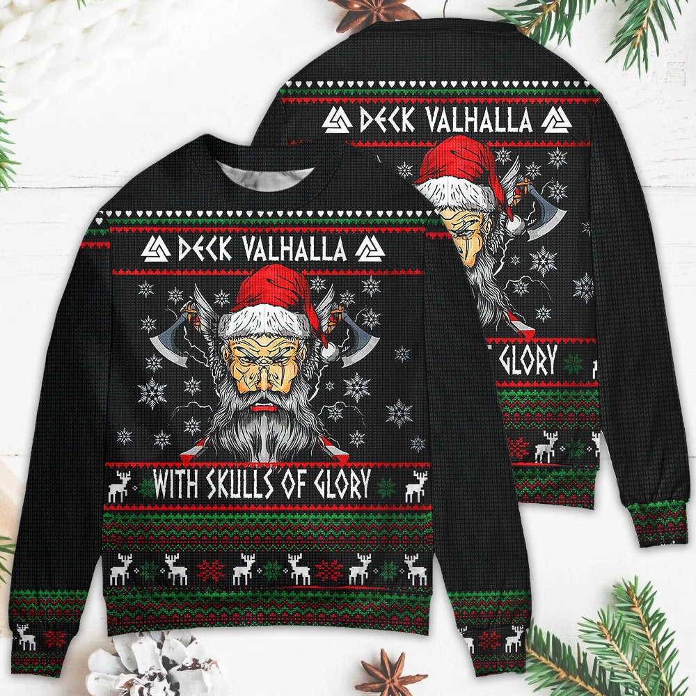 Christmas Valhalla Skull Of Glory Art – Sweater - Ugly Christmas Sweater