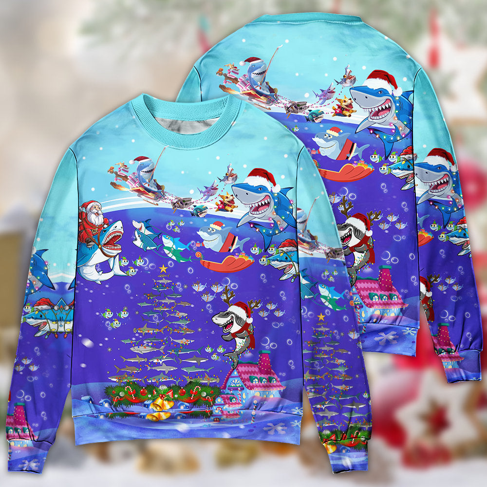 Christmas Santa Shark Rocket Ocean Gifts – Sweater - Ugly Christmas Sweater