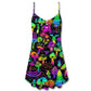 Neon Magic Mushroom Style – Women's Summer Sleeveless V-Neck Camisole Dress