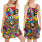 Hippie Alien Frogs Tie Dye – Women's Summer Sleeveless V-Neck Camisole Dress