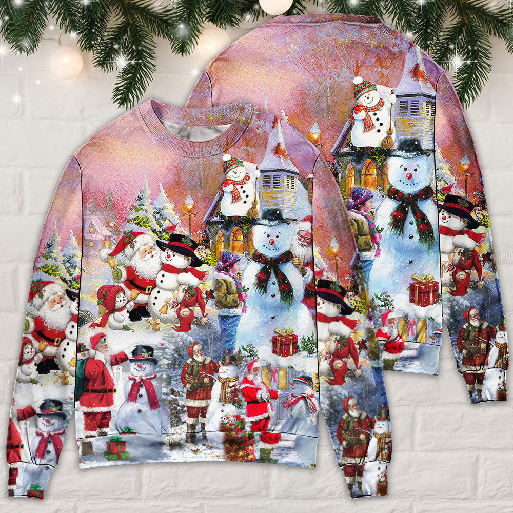 Santa And Snowman Snow Village – Sweater - Ugly Christmas Sweater