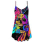 Skull And Moth Neon Butterfly Night – Women's Summer Sleeveless V-Neck Camisole Dress