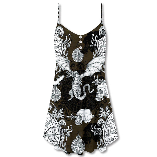 Dragon Flying Skull Gothic – Women's Summer Sleeveless V-Neck Camisole Dress