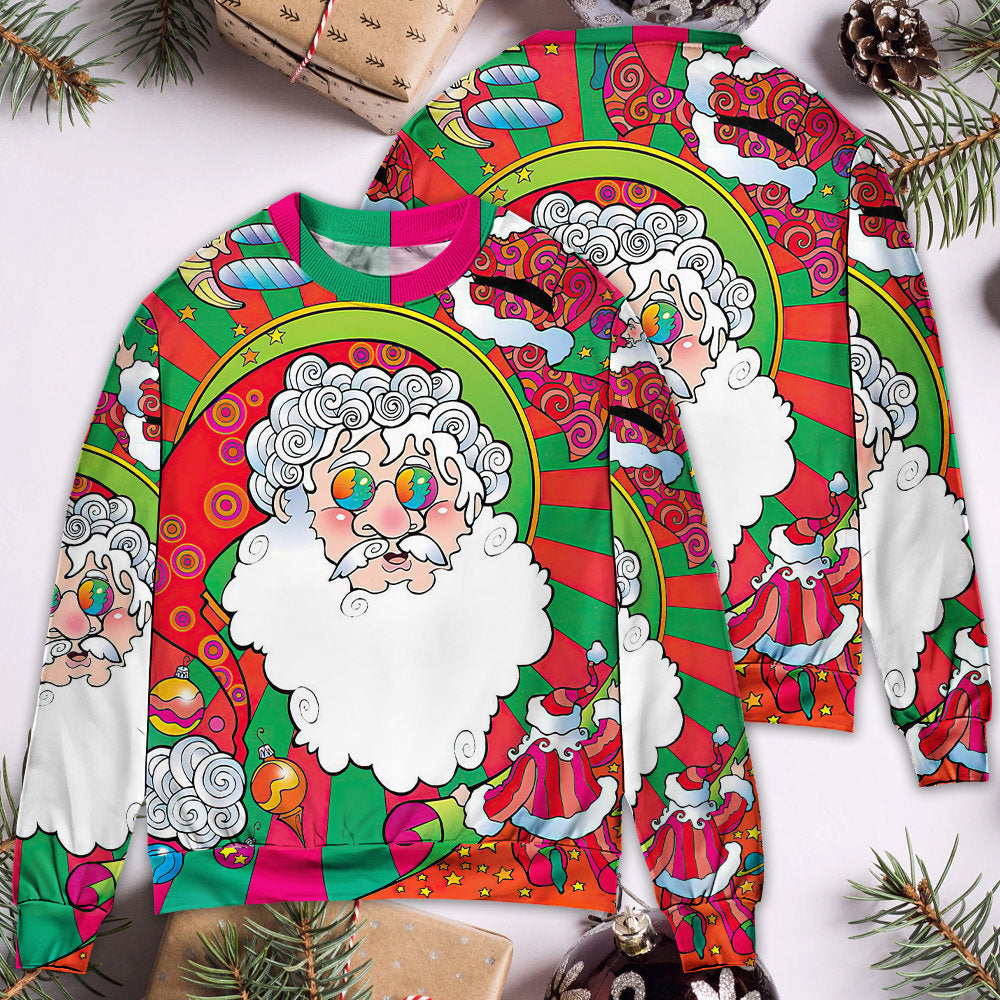 Christmas Colorful Santa Hippie Art – Sweater - Ugly Christmas Sweater
