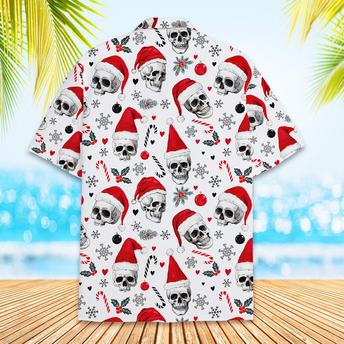 Christmas Skull Santa Hat Candy Cane Gothic – Hawaiian Shirt