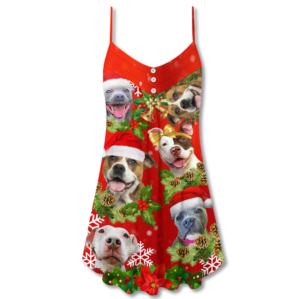Christmas Dogs Pitbull Family Love – Women's Summer Sleeveless V-Neck Camisole Dress