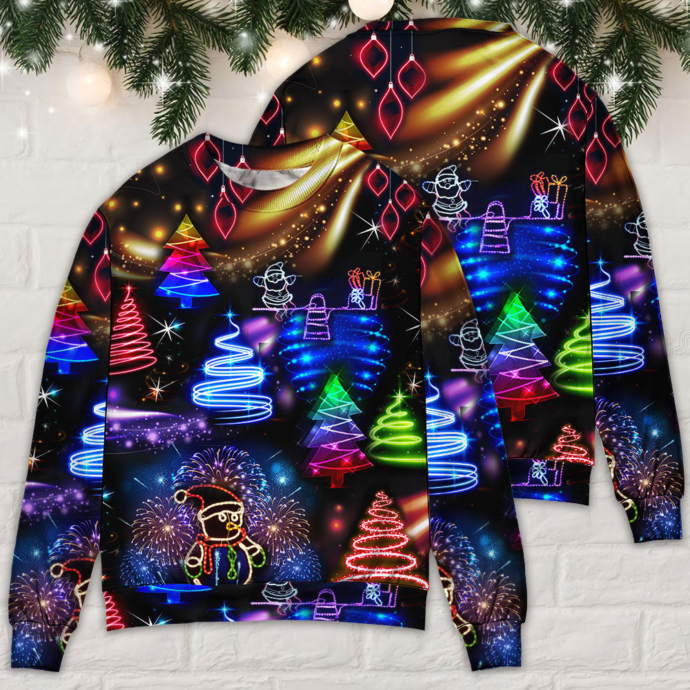 Christmas Neon Art Santa And Snowman – Sweater - Ugly Christmas Sweater