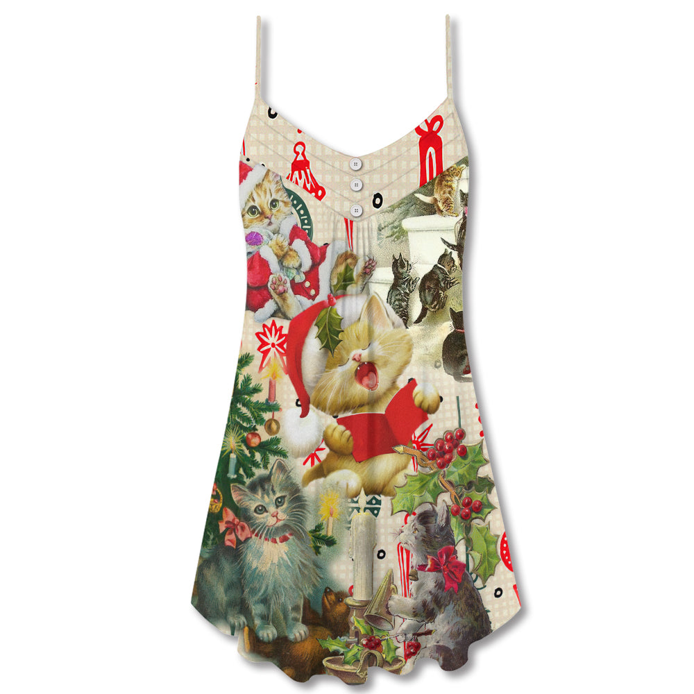 Christmas Cats Singing Holiday – Women's Summer Sleeveless V-Neck Camisole Dress