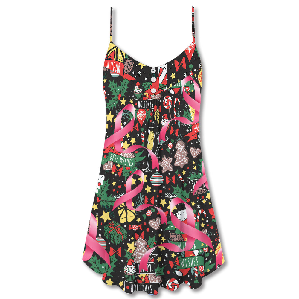 Christmas Pink Ribbon Support – Women's Summer Sleeveless V-Neck Camisole Dress
