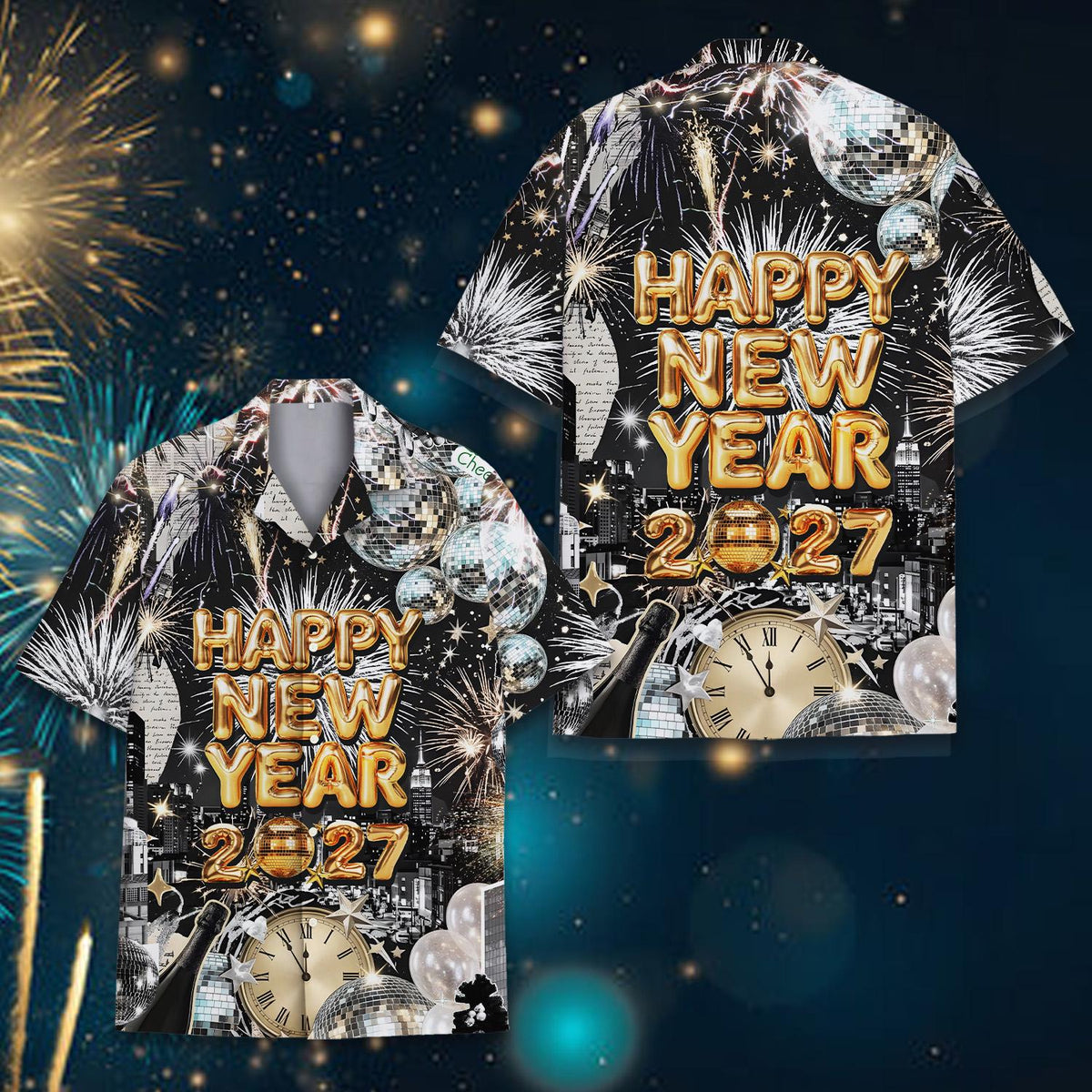 Happy New Year 2027 Fireworks Disco Ball Party – Hawaiian Shirt