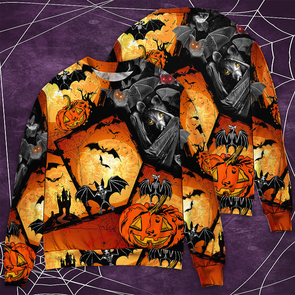 Halloween Bat Pumpkin Night Art – Sweater - Ugly Christmas Sweater