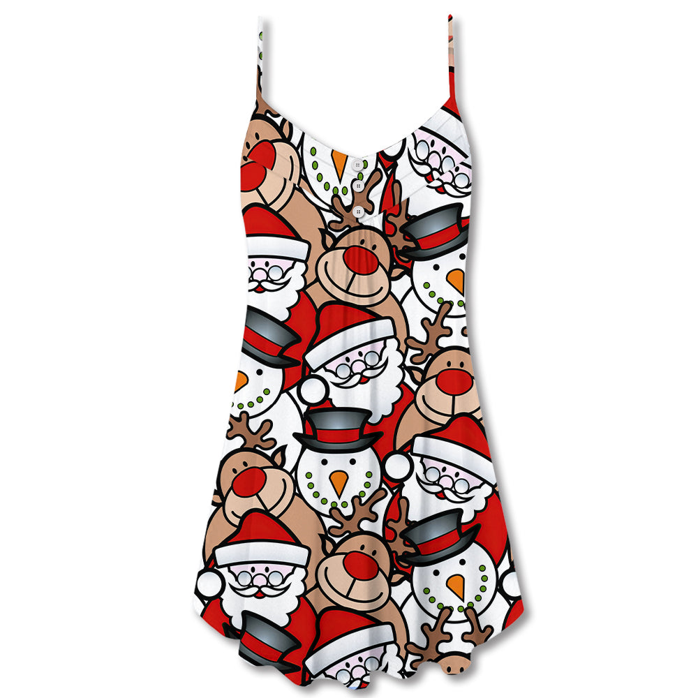 Christmas Cute Santa And Reindeer – Women's Summer Sleeveless V-Neck Camisole Dress