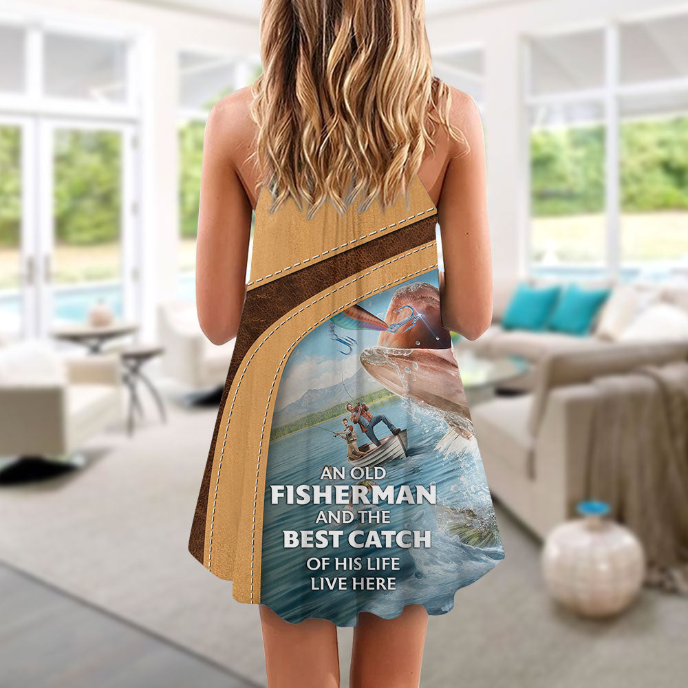 Fishing Old Fisherman Best Catch – Women's Summer Sleeveless V-Neck Camisole Dress