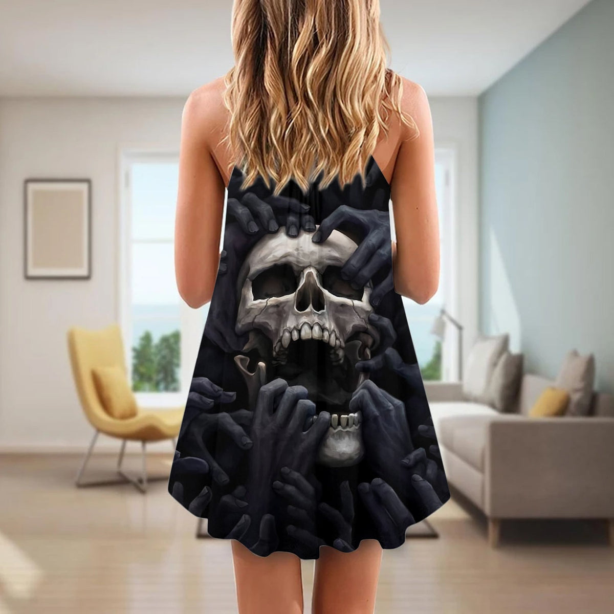 Skull Dark Love Style – Women's Summer Sleeveless V-Neck Camisole Dress