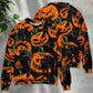 Halloween Black Cat Pumpkin Tropical Art – Sweater - Ugly Christmas Sweater