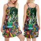 Hippie Alien Skull Art – Women's Summer Sleeveless V-Neck Camisole Dress