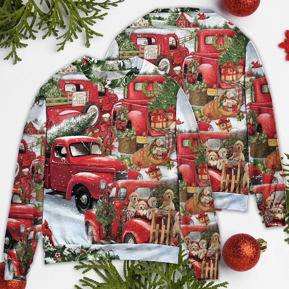 Christmas Red Truck Puppy Xmas Tree – Sweater - Ugly Christmas Sweater