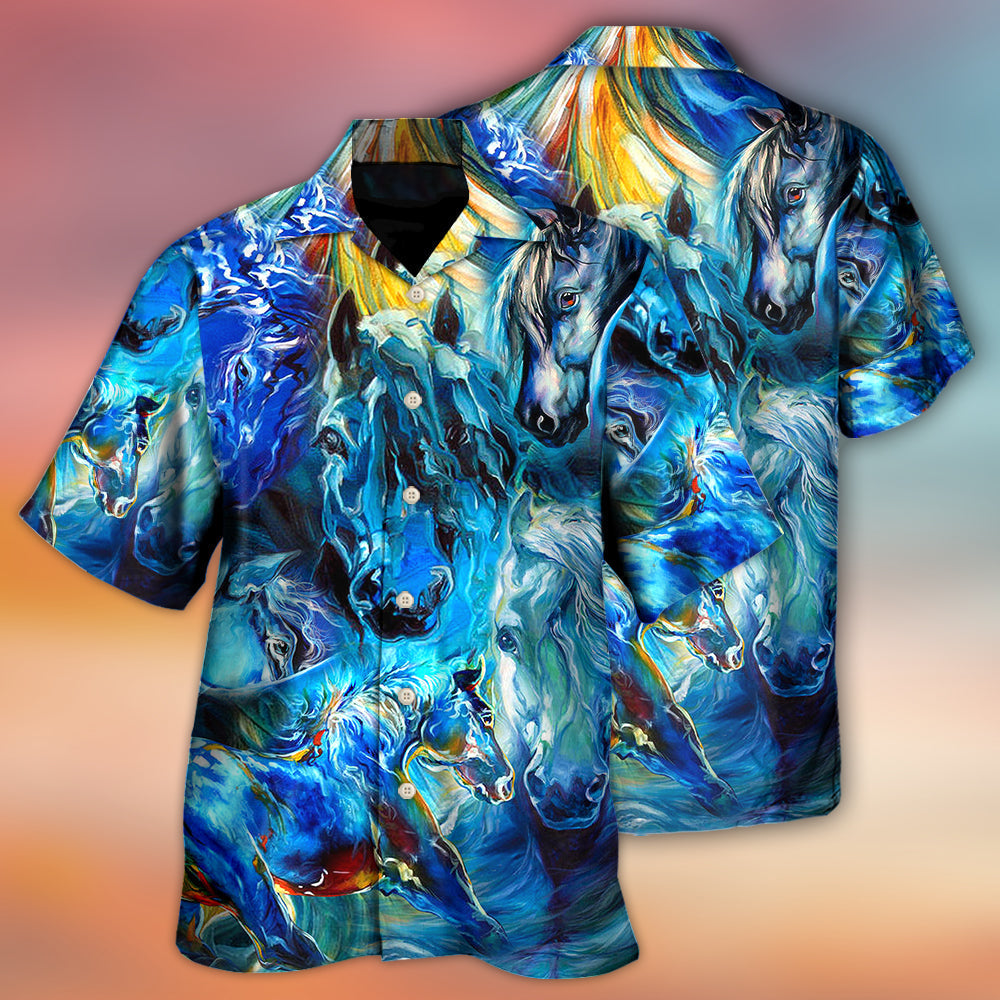 Blue Light Horse Face Cool Art – Hawaiian Shirt