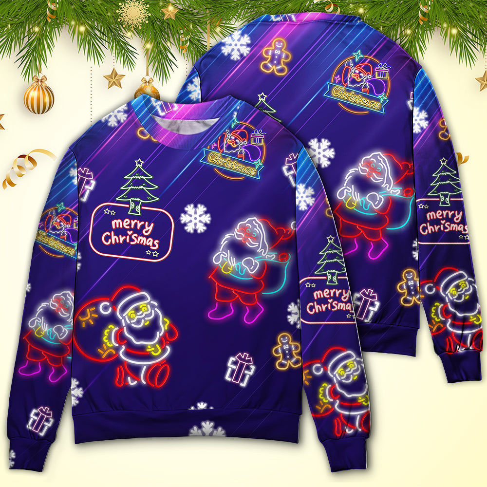 Christmas Santa Neon Light Party – Sweater - Ugly Christmas Sweater