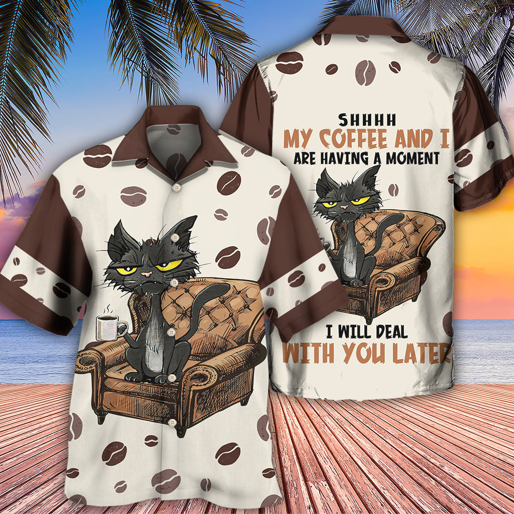 Black Cat Coffee Lover Humor - Hawaiian Shirt