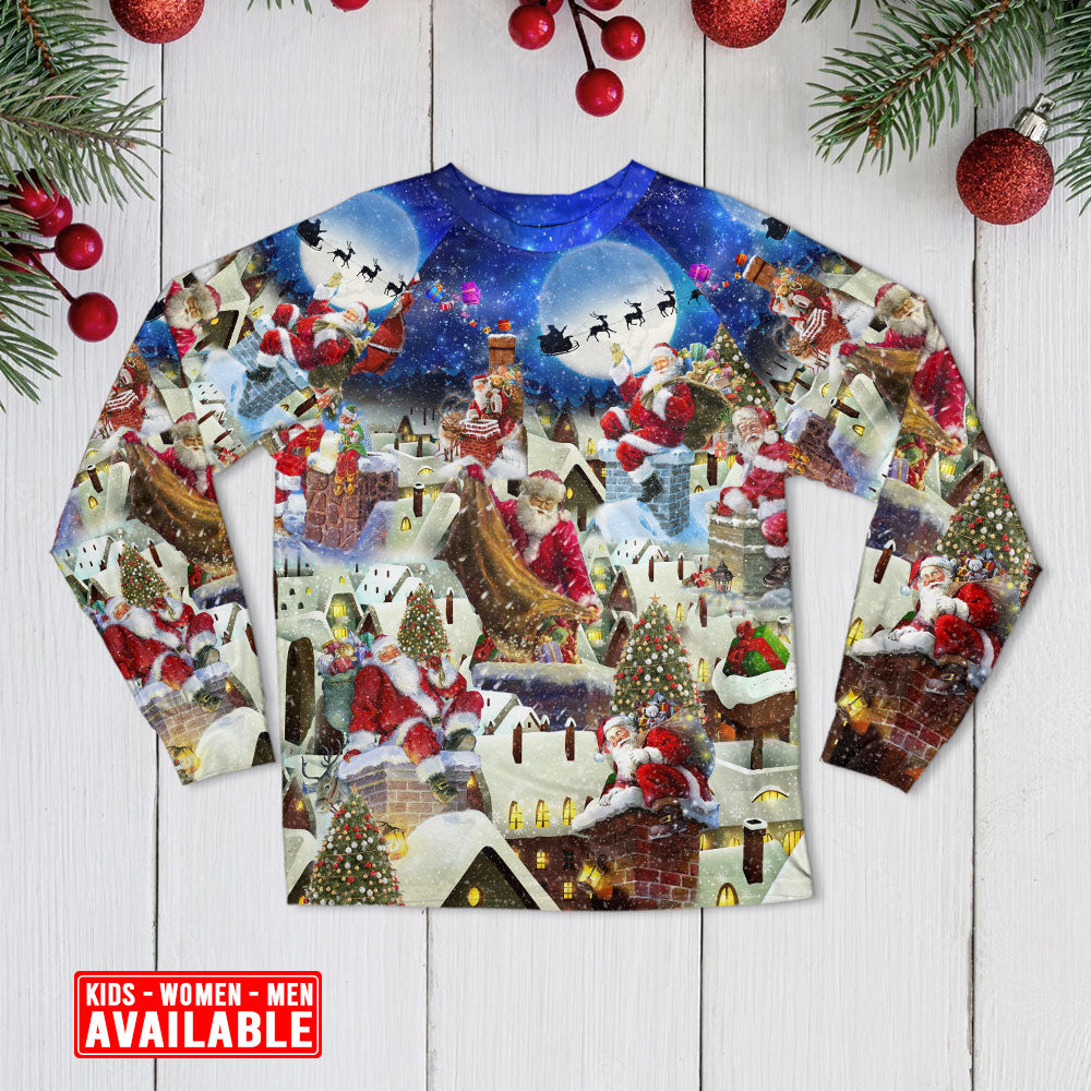 Christmas Up On Rooftop Santa's Busiest Night - Pajamas Long Sleeve - Owls Matrix LTD
