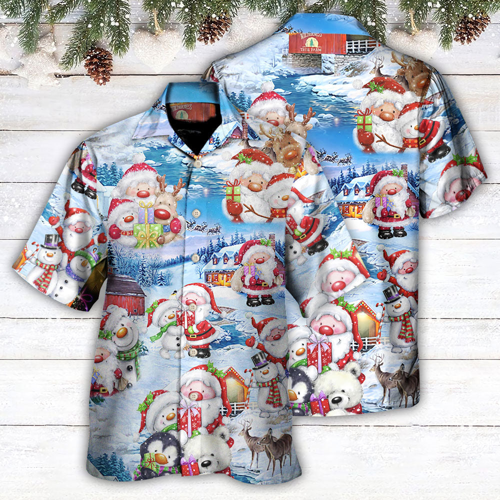 Christmas Santa And Snowman Holiday Joy - Hawaiian Shirt