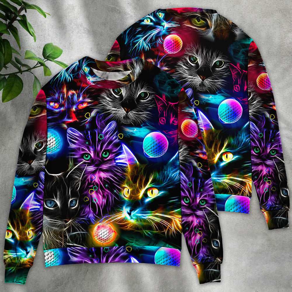 Golf Playing Cat Neon Lightning Art – Sweater - Ugly Christmas Sweater
