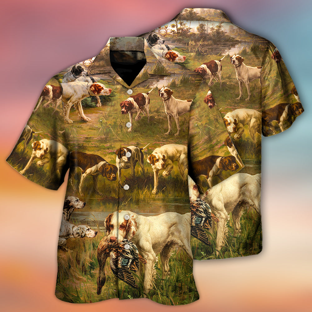 Hunting Dog And Duck Outdoor Art - Hawaiian Shirt