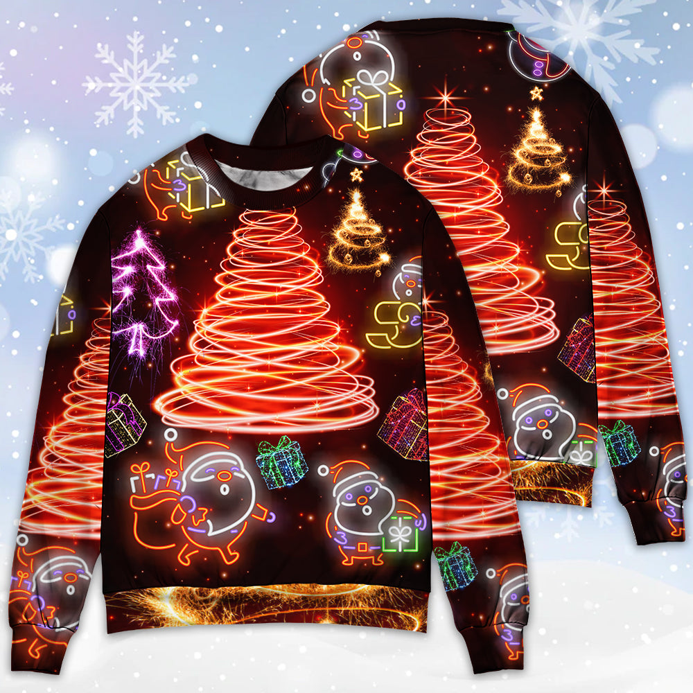 Christmas Funny Santa Red Neon Tree – Sweater - Ugly Christmas Sweater