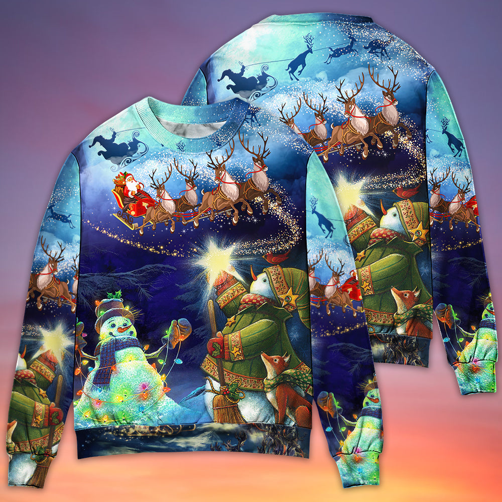 Christmas Santa Reindeer Snowman Light Art – Sweater - Ugly Christmas Sweater