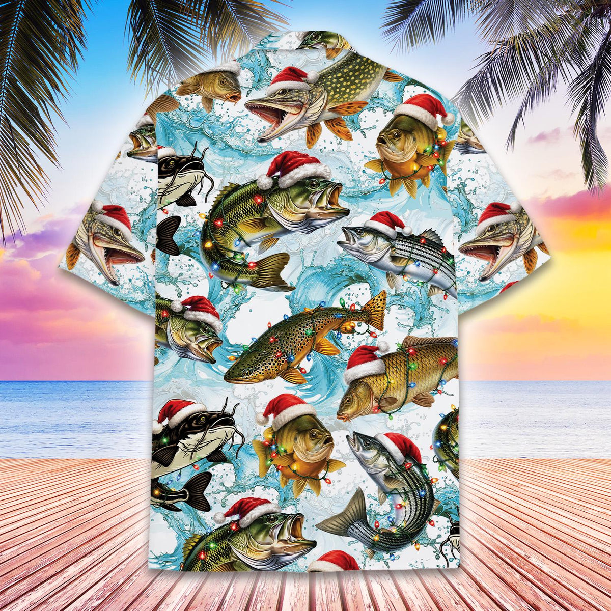 Christmas Fish Santa Hat Trout Crappie Lights – Hawaiian Shirt