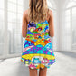 Hippie Frog Mushroom Colorful Peace – Women's Summer Sleeveless V-Neck Camisole Dress