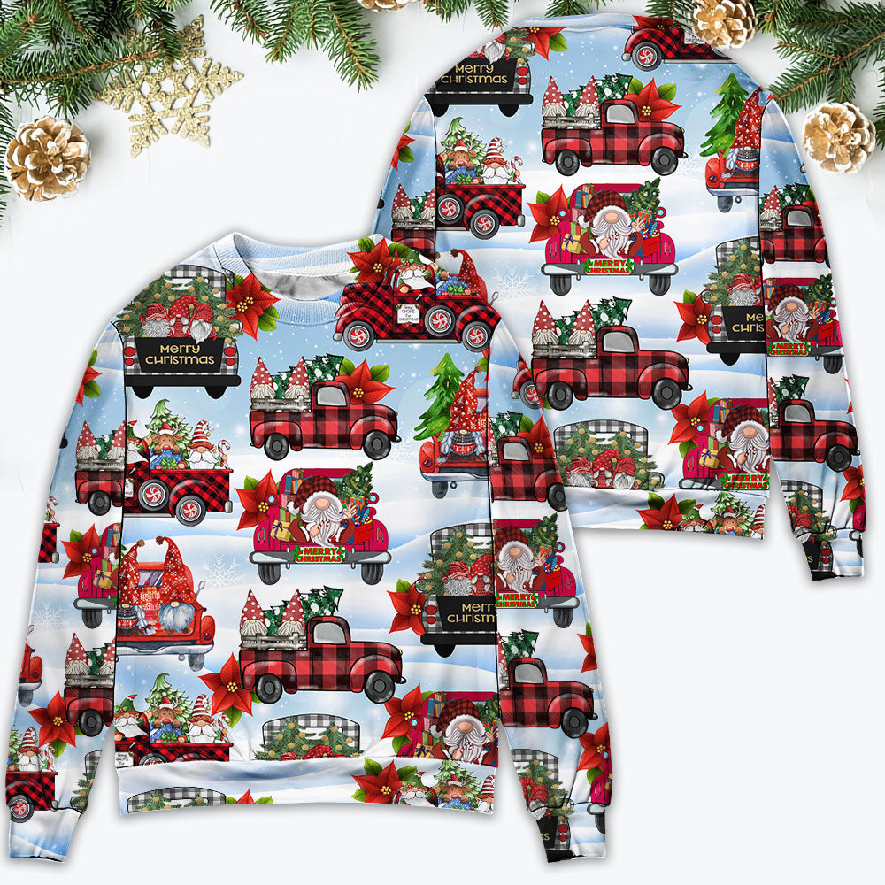 Gnome And Christmas Truck Merry Xmas – Sweater - Ugly Christmas Sweater