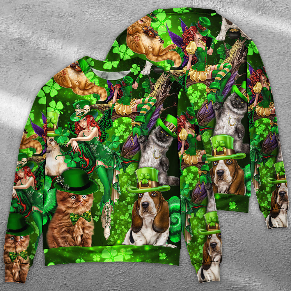Irish Cat Girl St Patrick Green Light – Sweater - Ugly Christmas Sweater