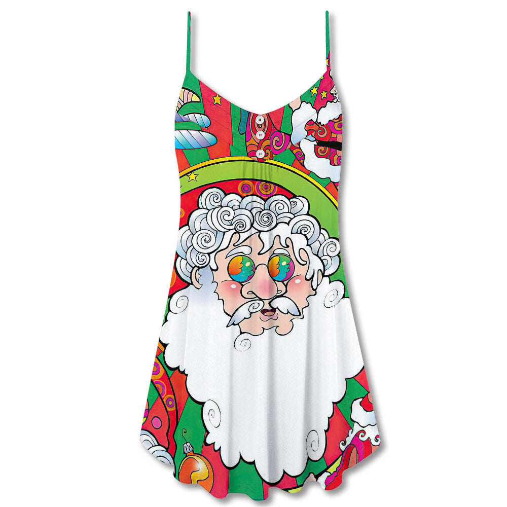 Psychedelic Hippie Santa Christmas – Women's Summer Sleeveless V-Neck Camisole Dress