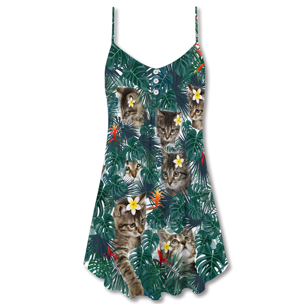 Cat Powered Tropical Island – Women's Summer Sleeveless V-Neck Camisole Dress