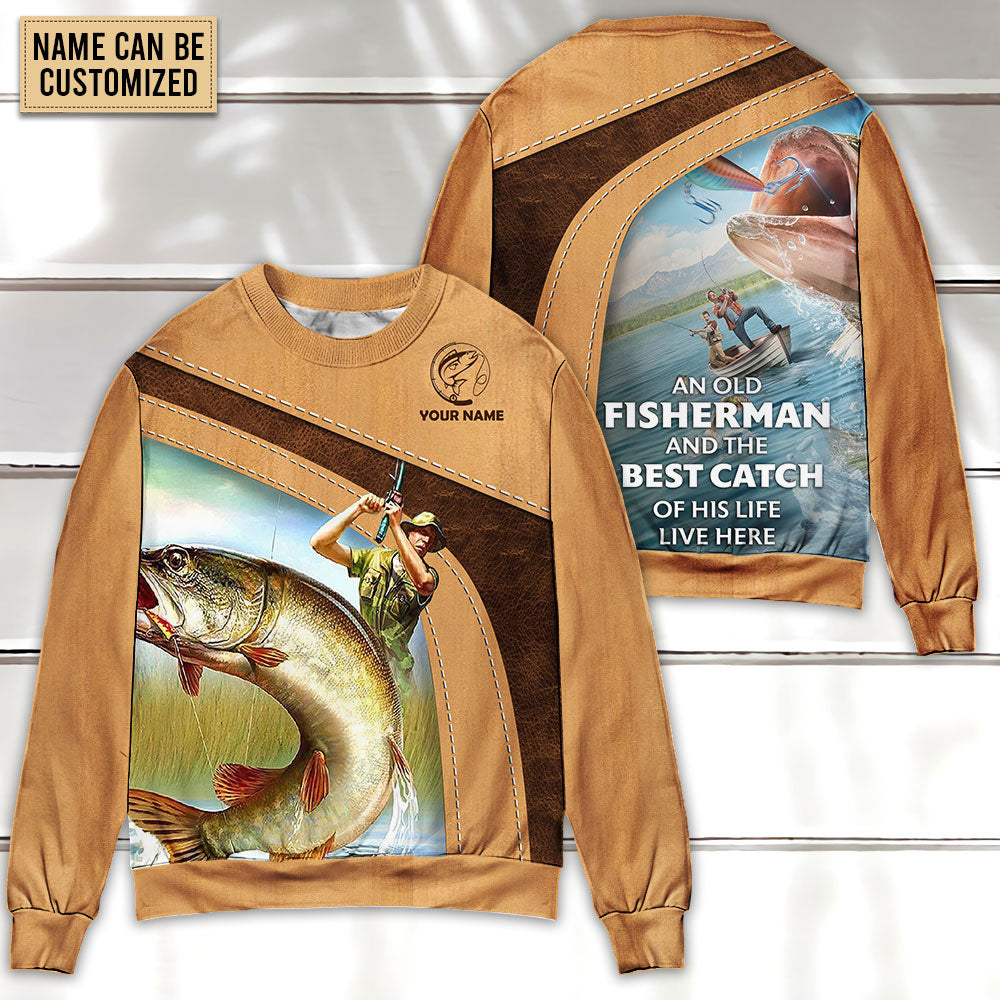 Old Fisherman And Big Catch Art – Sweater - Ugly Christmas Sweater