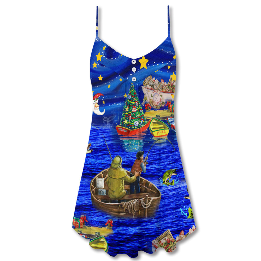 Christmas Fishing Lover Happy Holiday – Women's Summer Sleeveless V-Neck Camisole Dress