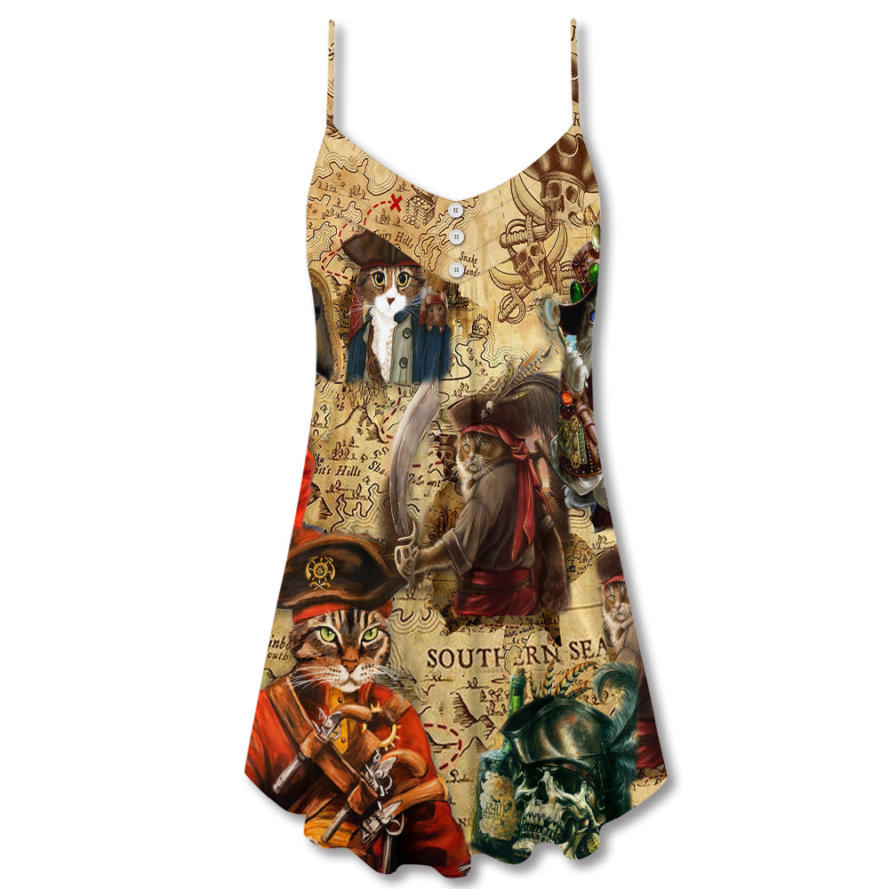 Pirate Cat Cool Style – Women's Summer Sleeveless V-Neck Camisole Dress