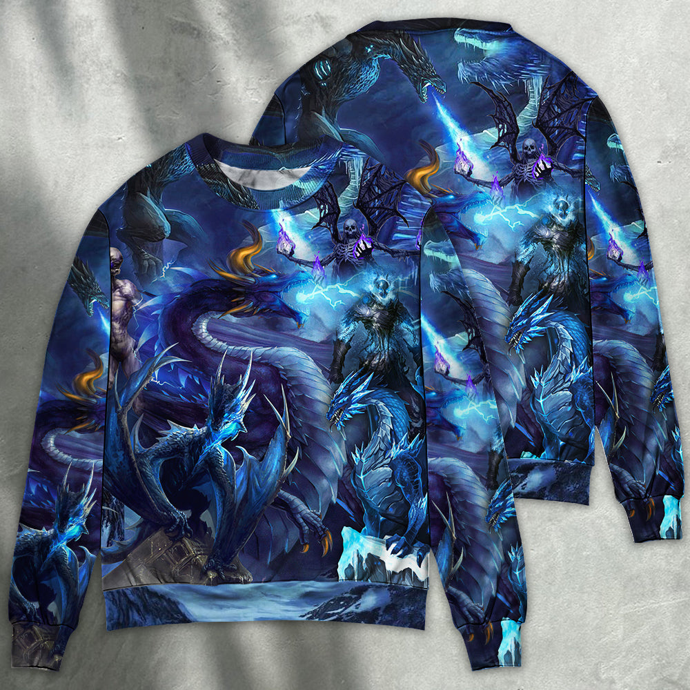 Blue Dragon Skull Fire Lightning Art – Sweater - Ugly Christmas Sweater