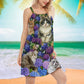Lovely Cat Purple Flowers – Women's Summer Sleeveless V-Neck Camisole Dress