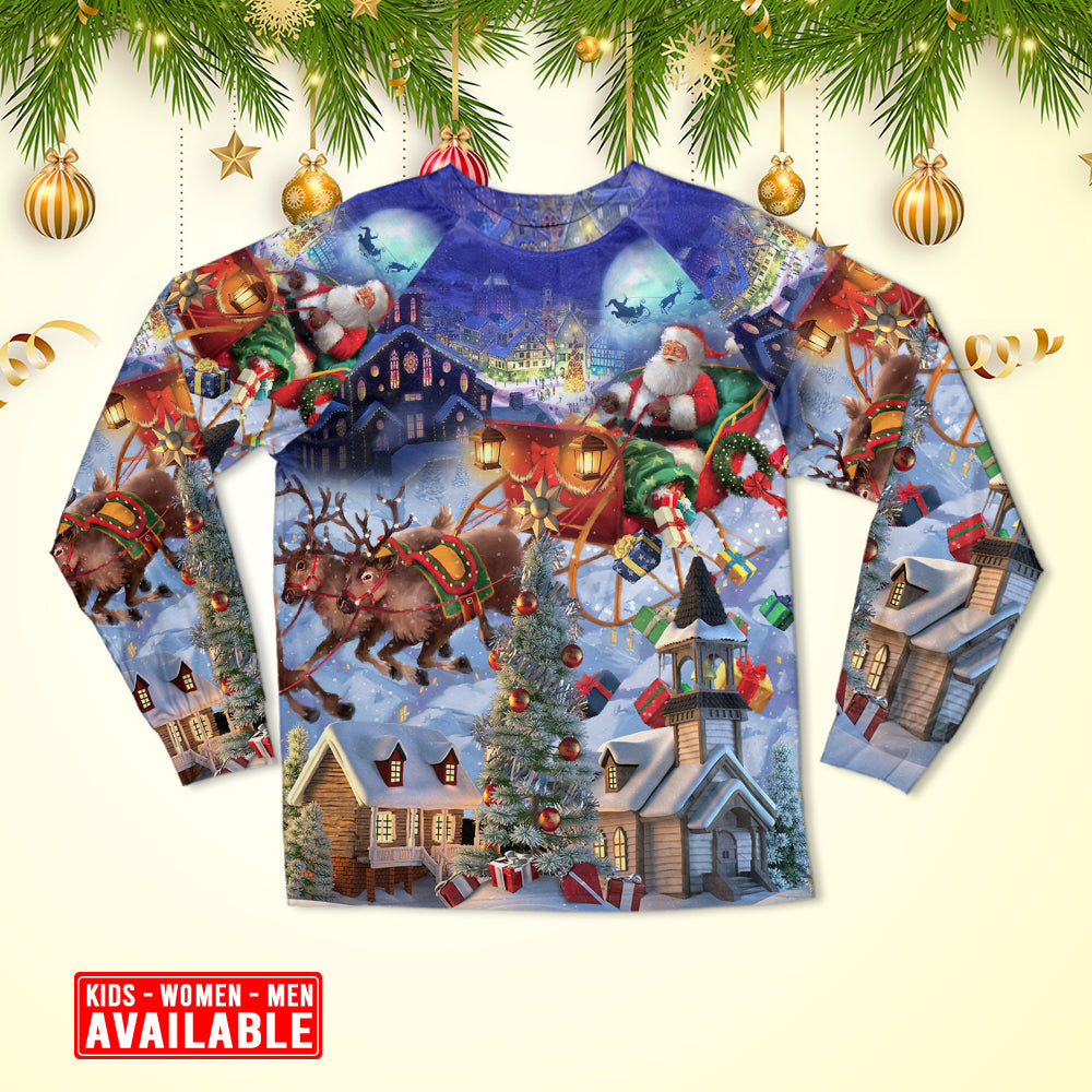 Christmas Rudolph Santa Claus Reindeer Gift Light Art Style - Pajamas Long Sleeve - Owls Matrix LTD