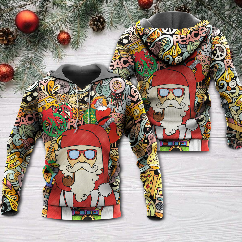 Christmas Hippie Santa Peace Love Style - 3D Hoodie