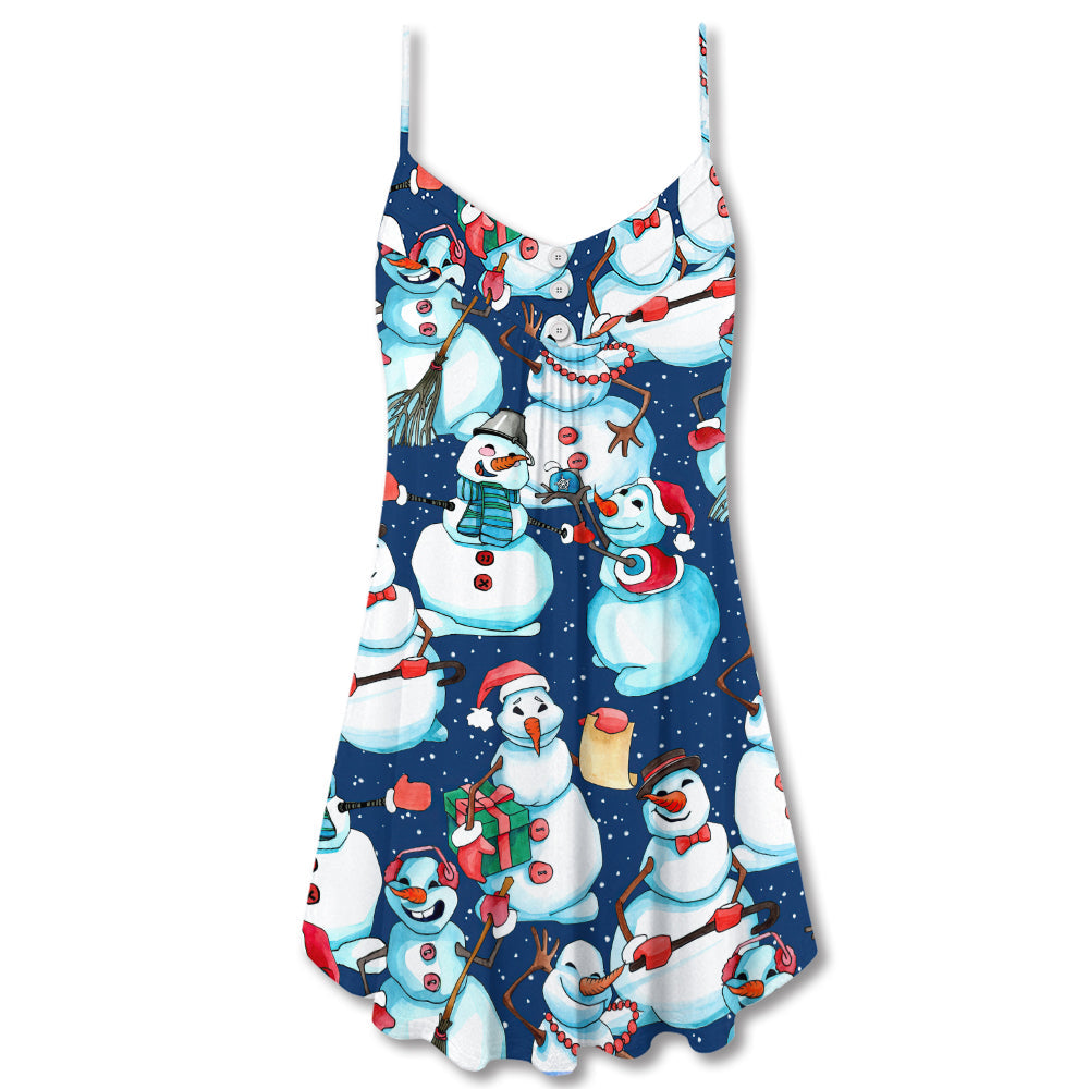 Christmas Happy Snowman Holiday – Women's Summer Sleeveless V-Neck Camisole Dress