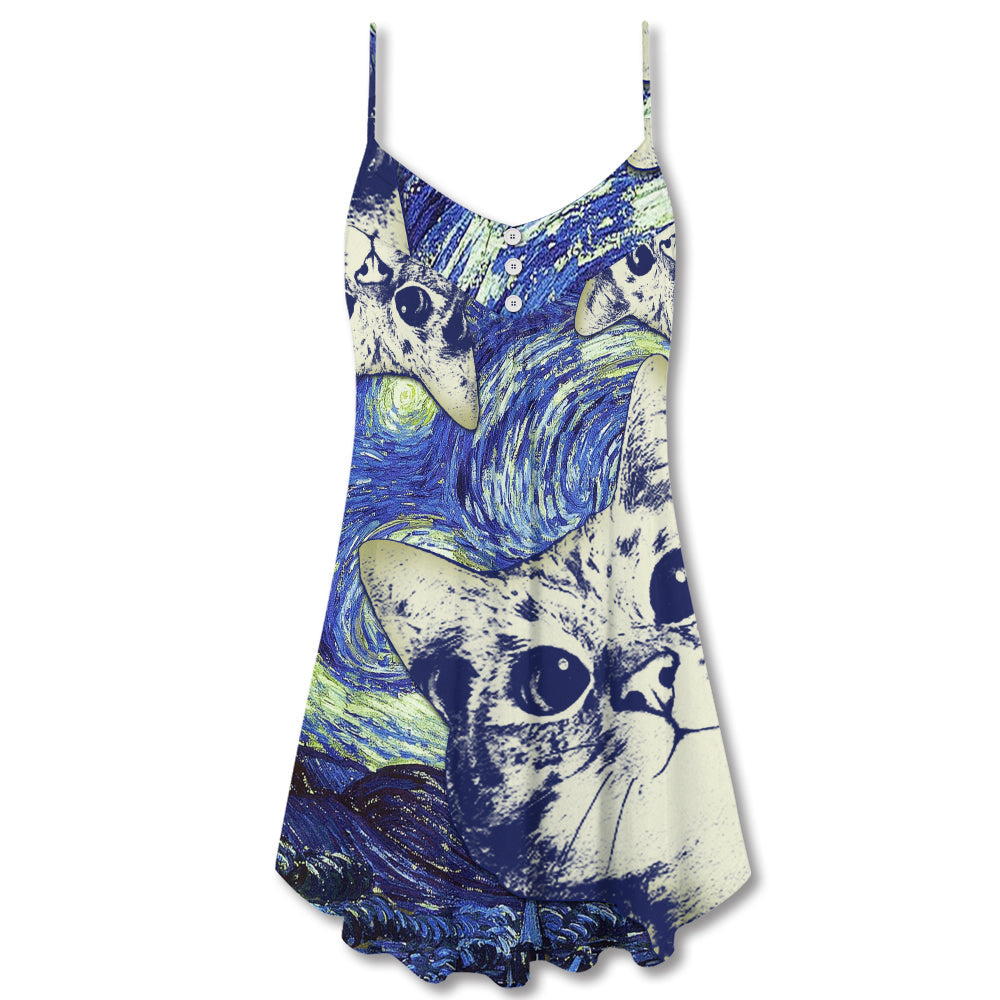 Cute Cat Love Life – Women's Summer Sleeveless V-Neck Camisole Dress