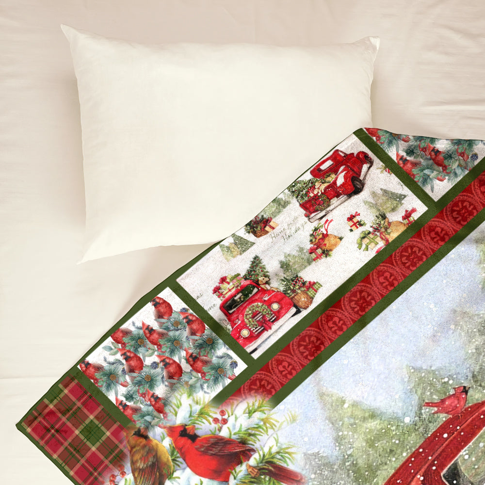 Cardinal Red Truck Christmas Flannel Blanket For Living Room And Bedroom Styling